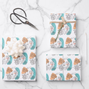 Abstract Woman Line Art Floral Portrait Wrapping Paper Sheet