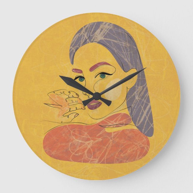 Abstract Woman: Minimalist Line Portrait Large Clock (Front)