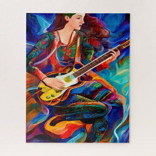 Abstract Woman Playing guitar Music art Jigsaw Puzzle