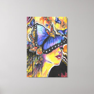 Abstract Woman Portrait Butterflies Art Canvas Print