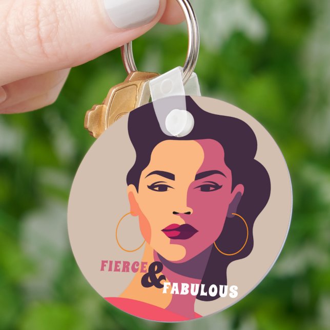 Abstract Woman Portrait FIERCE & FABULOUS Modern  Key Ring (Creator Uploaded)
