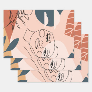 Abstract Woman Portrait Line Art Wrapping Paper Sheet