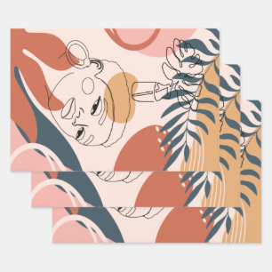 Abstract Woman Portrait Line Art Wrapping Paper Sheet