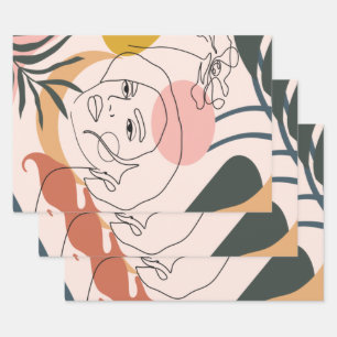 Abstract Woman Portrait Line Art Wrapping Paper Sheet