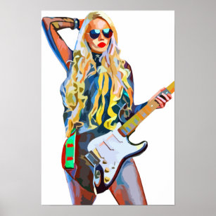 Abstract Woman Rocker Chick Musician Music Art Poster