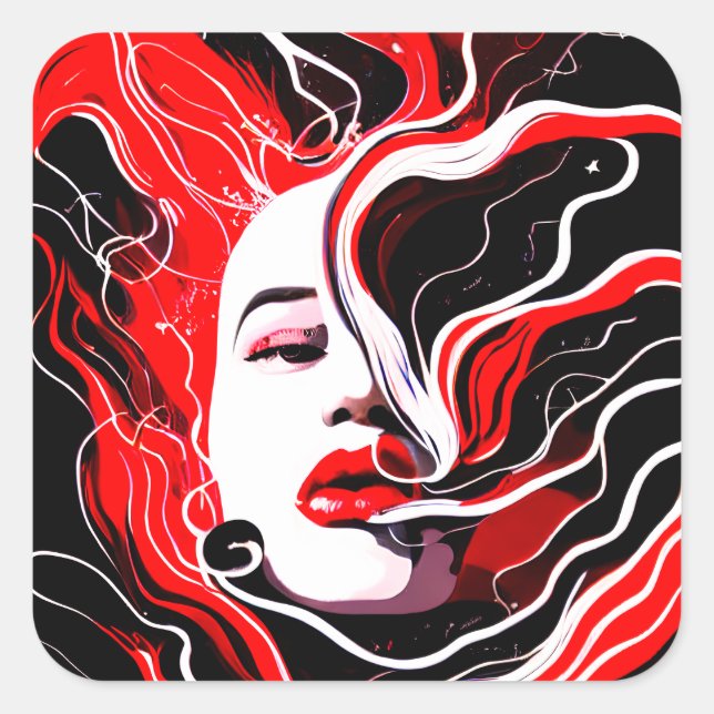 Abstract Woman Surreal Portrait Square Sticker (Front)