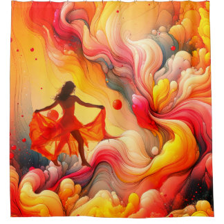 Abstract Woman Walking on Clouds Shower Curtain