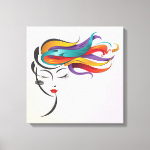 Abstract Woman with Colourful Flowing Hair Art Canvas Print