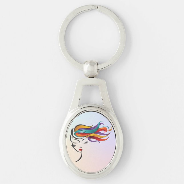 Abstract Woman with Colourful Flowing Hair Art Key Ring (Front)