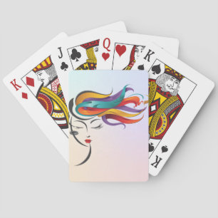 Abstract Woman with Colourful Flowing Hair Art Playing Cards