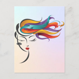 Abstract Woman with Colourful Flowing Hair Art Postcard