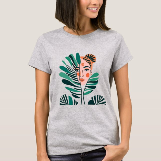Abstract woman's face behind tree leaves T-Shirt (Front)