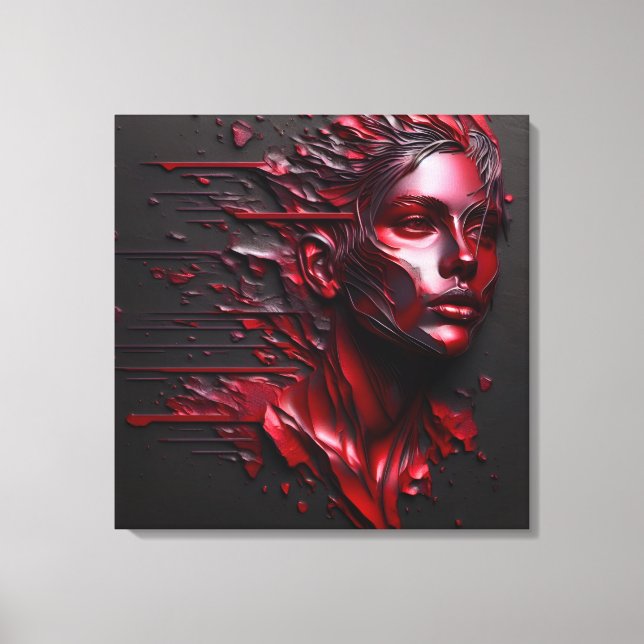 Abstract Woman's Face in Anodised Red Canvas Print (Front)