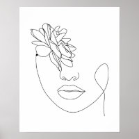Abstract Woman's Face With Rose Line Art