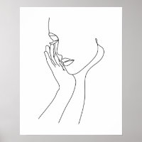 Abstract Woman's Hand On Face Line Art