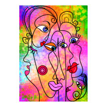 Abstract Women Face Poster Cubism Style Painting