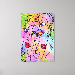 Abstract Women Faces Moods - Cubism Style Drawing  Canvas Print