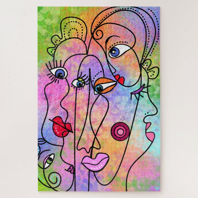 Abstract Women Faces Moods - Cubism Style Drawing  Jigsaw Puzzle (Vertical)