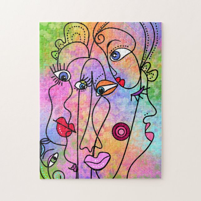 Abstract Women Faces Moods - Cubism Style Drawing Jigsaw Puzzle (Vertical)