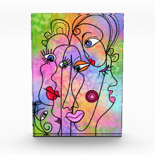 Abstract Women Faces Moods - Cubism Style Drawing Photo Block
