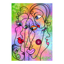 Abstract Women Faces Moods - Cubism Style Drawing 