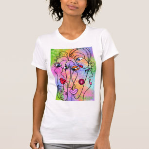 Abstract Women Faces Moods - Cubism Style Drawing T-Shirt