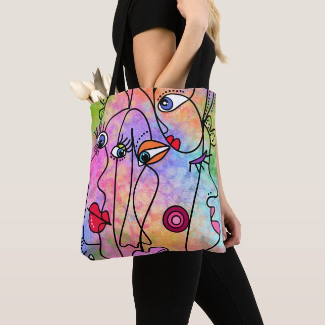 Abstract Women Faces Moods - Cubism Style Drawing  Tote Bag (Close Up)