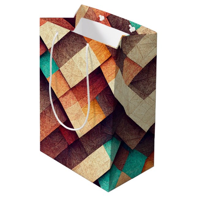Abstract Wooden Weave Medium Gift Bag (Back Angled)
