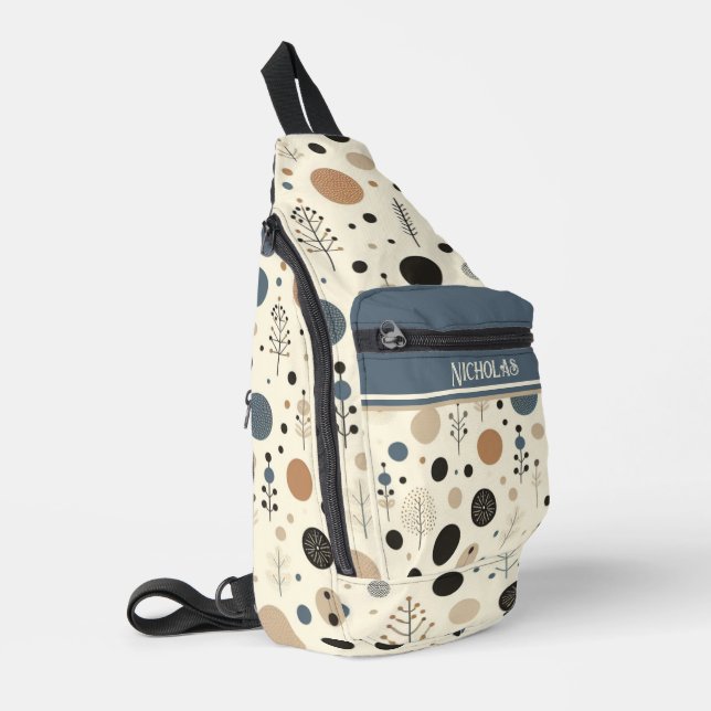 Abstract Woodland Custom Name Sling Bag (Left Corner)