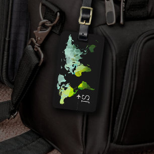 Abstract world map personalised travel luggage tag