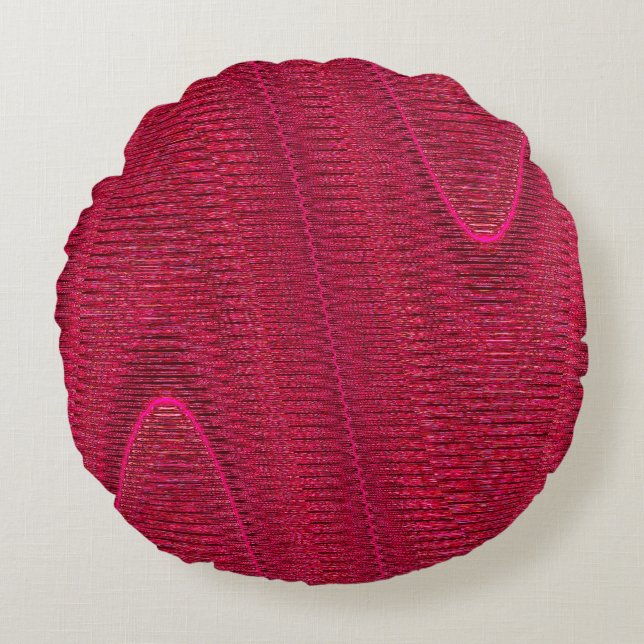 Abstract Woven Threads, Magenta Round Throw Pillow (Front)