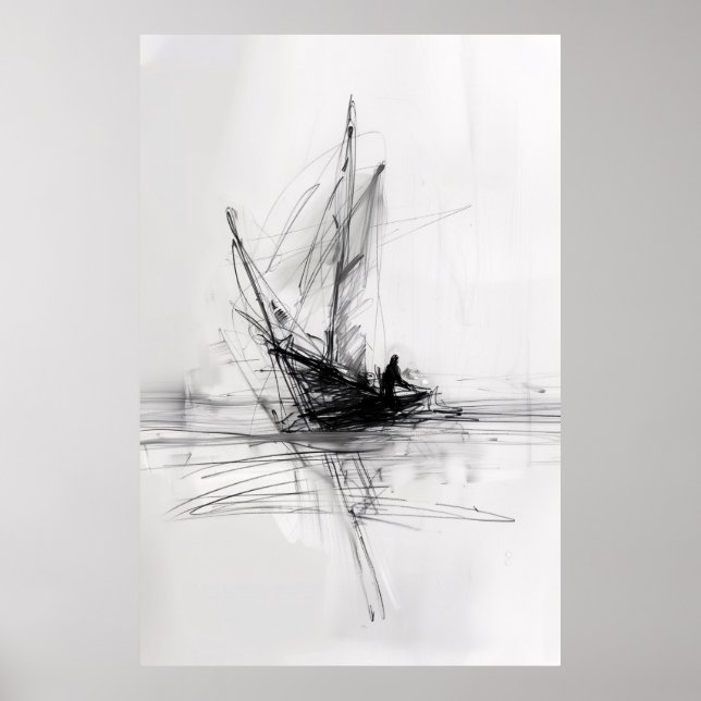 Abstract Yacht on Sea Sketch - Poster (Front)