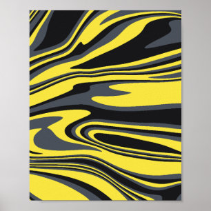 Abstract Yellow and Black Swirl Art Poster