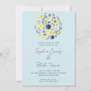 Abstract Yellow and Blue Bouquet Blue Wedding Invitation