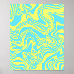 Abstract Yellow and Blue Swirling Waves Poster
