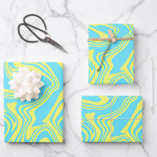 Abstract Yellow and Blue Swirling Waves Wrapping Paper Sheet