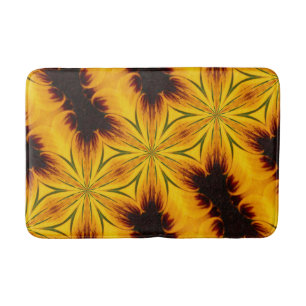 Abstract Yellow And Brown Kaleidoscope Art   Bath Mat
