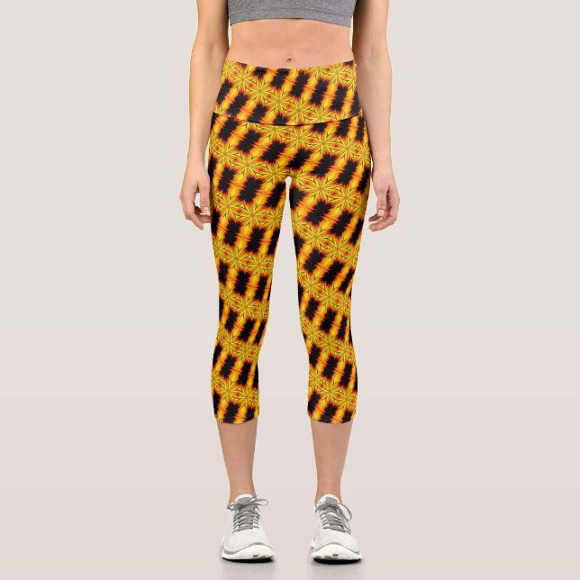 Abstract Yellow And Brown Kaleidoscope Art     Capri Leggings (Front)
