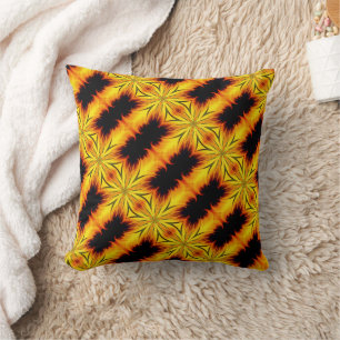 Abstract Yellow And Brown Kaleidoscope Art Cushion