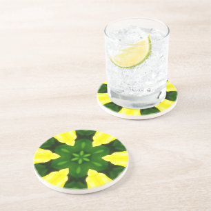 ABSTRACT YELLOW AND GREEN DRAWING. SAMER BRASIL. 3 COASTER