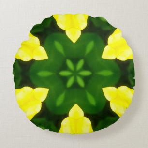 ABSTRACT YELLOW AND GREEN DRAWING. SAMER BRASIL. 3 ROUND CUSHION
