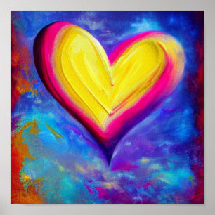 Abstract Yellow and Pink Heart Poster