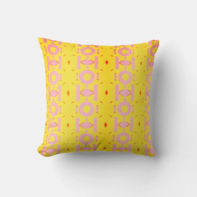 Abstract Yellow and Pink Pattern with Geometry Cushion (Front)