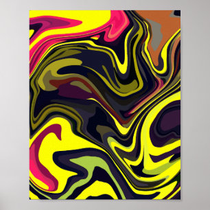Abstract Yellow and Pink Swirl Art Poster