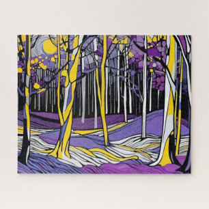 Abstract Yellow and Purple Magic Dreamy Forest Jigsaw Puzzle