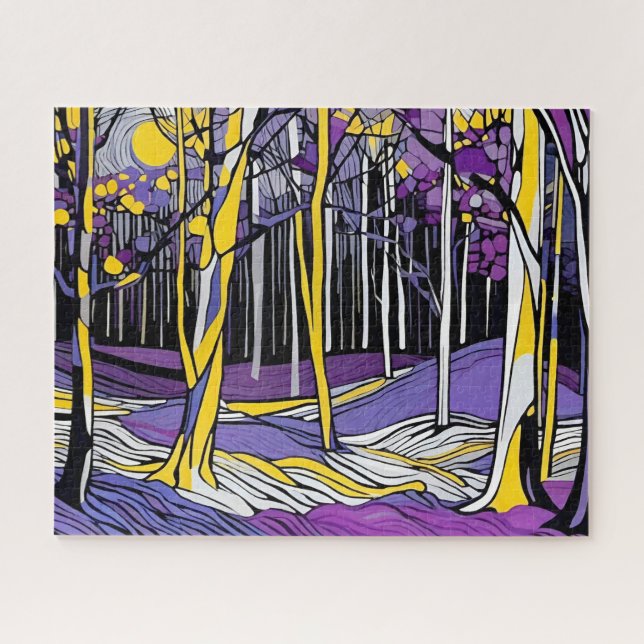 Abstract Yellow and Purple Magic Dreamy Forest Jigsaw Puzzle (Horizontal)