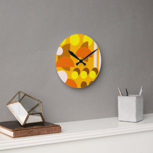 Abstract Yellow Beige Brown Round Clock