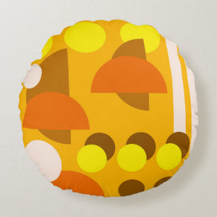 Abstract Yellow Beige Brown Round Cushion