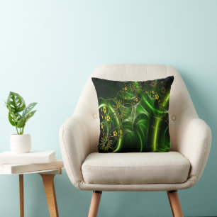 Abstract yellow black and green flower design cushion
