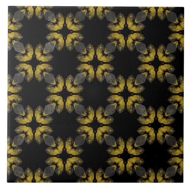 Abstract Yellow, Bronze, and Black Pattern Tile (Front)